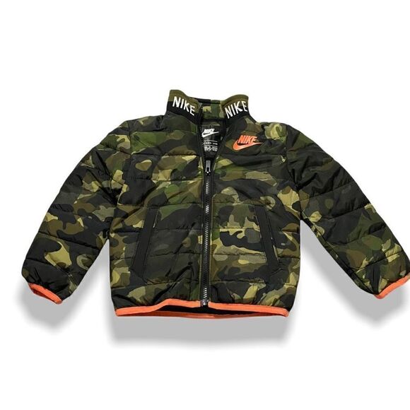 Nike Youth NSW Puffer Jacket Army Camouflage/Orange 76G459-A38 size 2T New - Picture 1 of 11